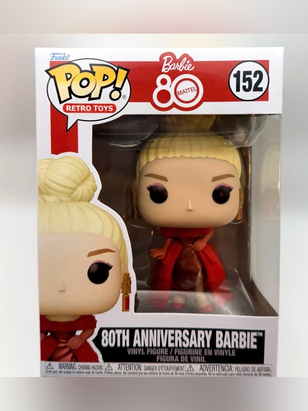 Funko Pop Retro Line, Barbie 80th Anniversary #152 with Red Dress & Cape, NIB - Picture 4 of 10